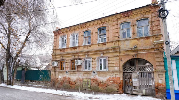 Astrakhan Russia Gennaio 2021 Vecchi Edifici Della Città Facciata Corsia — Foto Stock