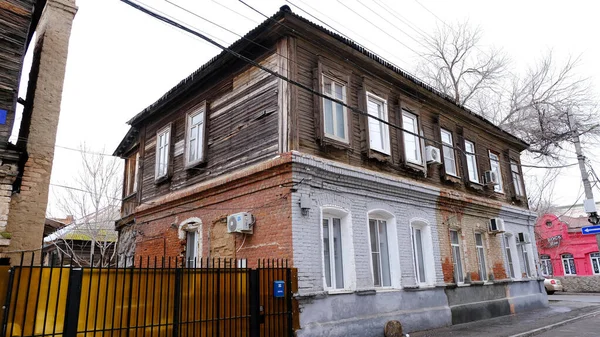 Astrakhan Russia January 2021 Old Buildings City Facade Quiet Lane — Stock Photo, Image