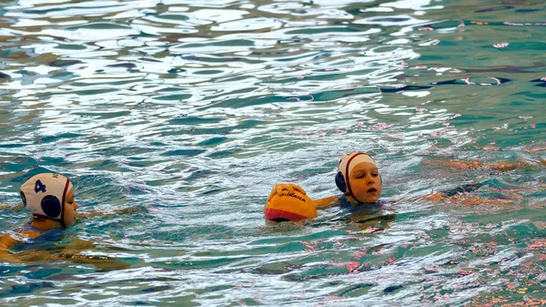 Astrakhan Rússia Janeiro 2021 Meninas Piscina Estão Aprendendo Jogar Polo — Fotografia de Stock