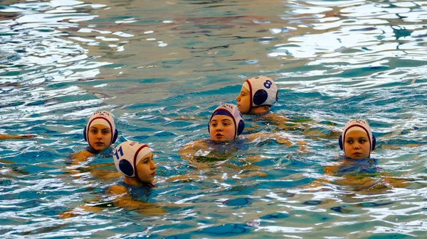 Astrachan Rusland Januari 2021 Meisjes Het Zwembad Leren Waterpolo Spelen — Stockfoto