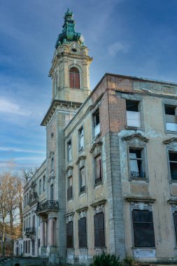 Wandlitz, Brandenburg, Gemany - february 16, 2019: Ruins of historcal Dammsmuehle castle near Wandlitz in Brandenburg, Germany