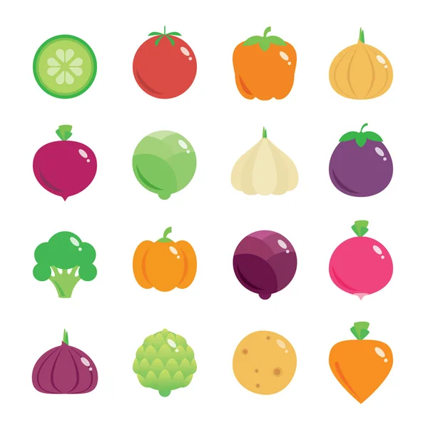 Légumes ronds icônes plates — Image vectorielle