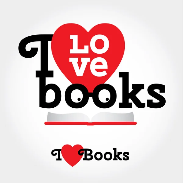 Sign with books and hearts about love to read. — Stock Vector