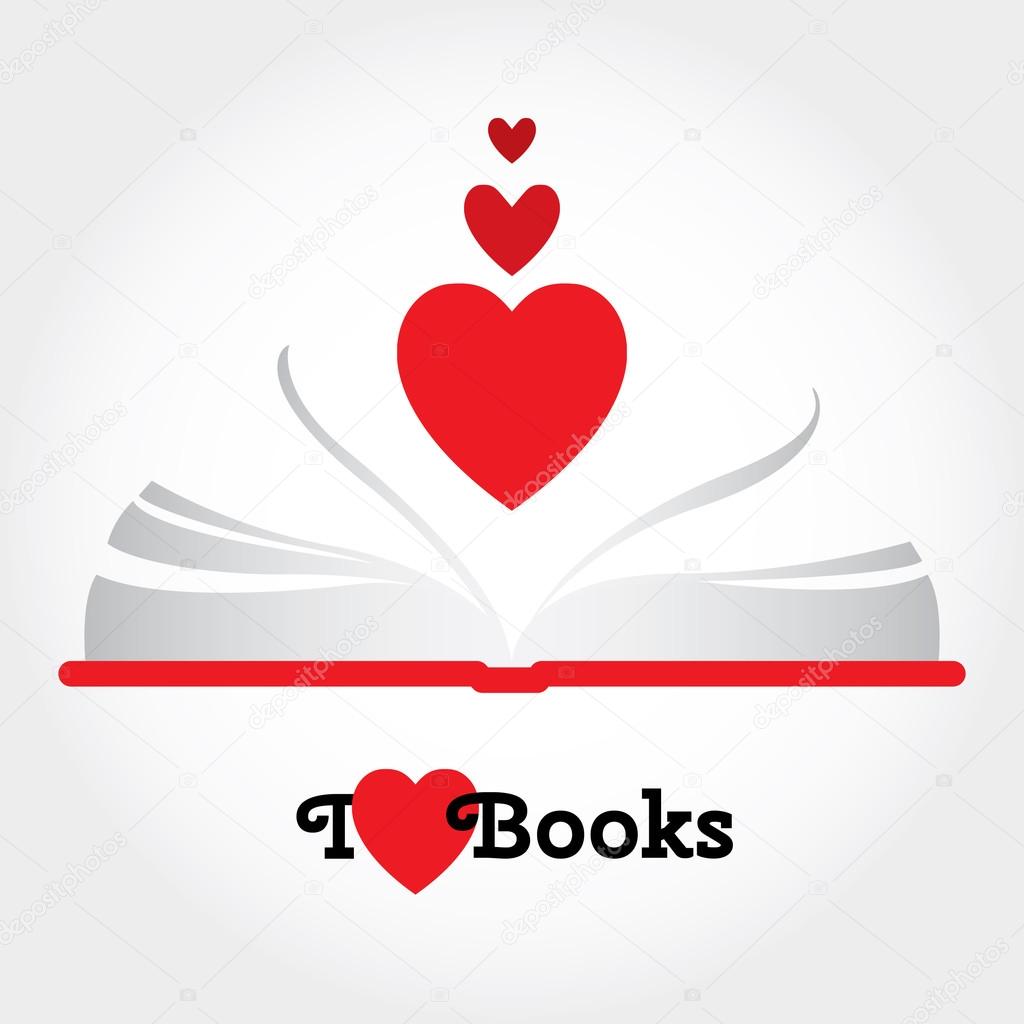 Sign with books and hearts about love to read.
