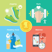 Symbole für Fitness, gesunde Ernährung, Messgrößen.