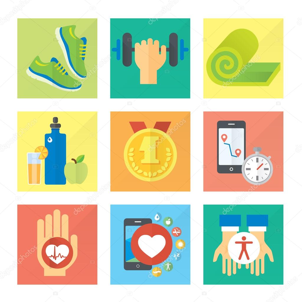 Sport and healthy life concept flat icon set