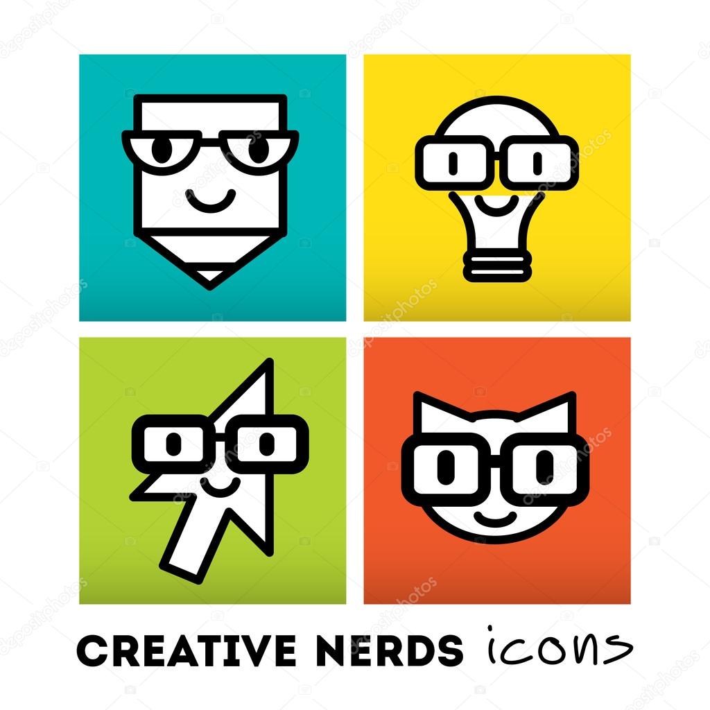Nerds icon set with funny faces