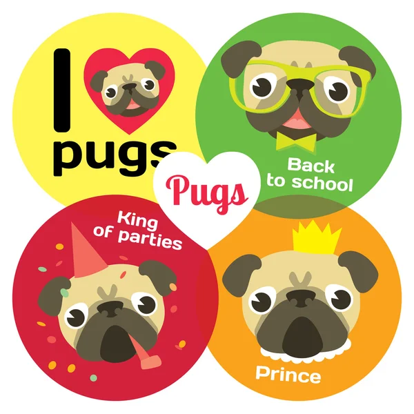 Funny pugs icons — Stock Vector