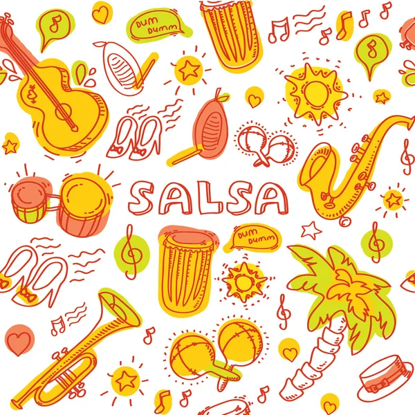 Salsa muziek instrumenten patroon — Stockvector