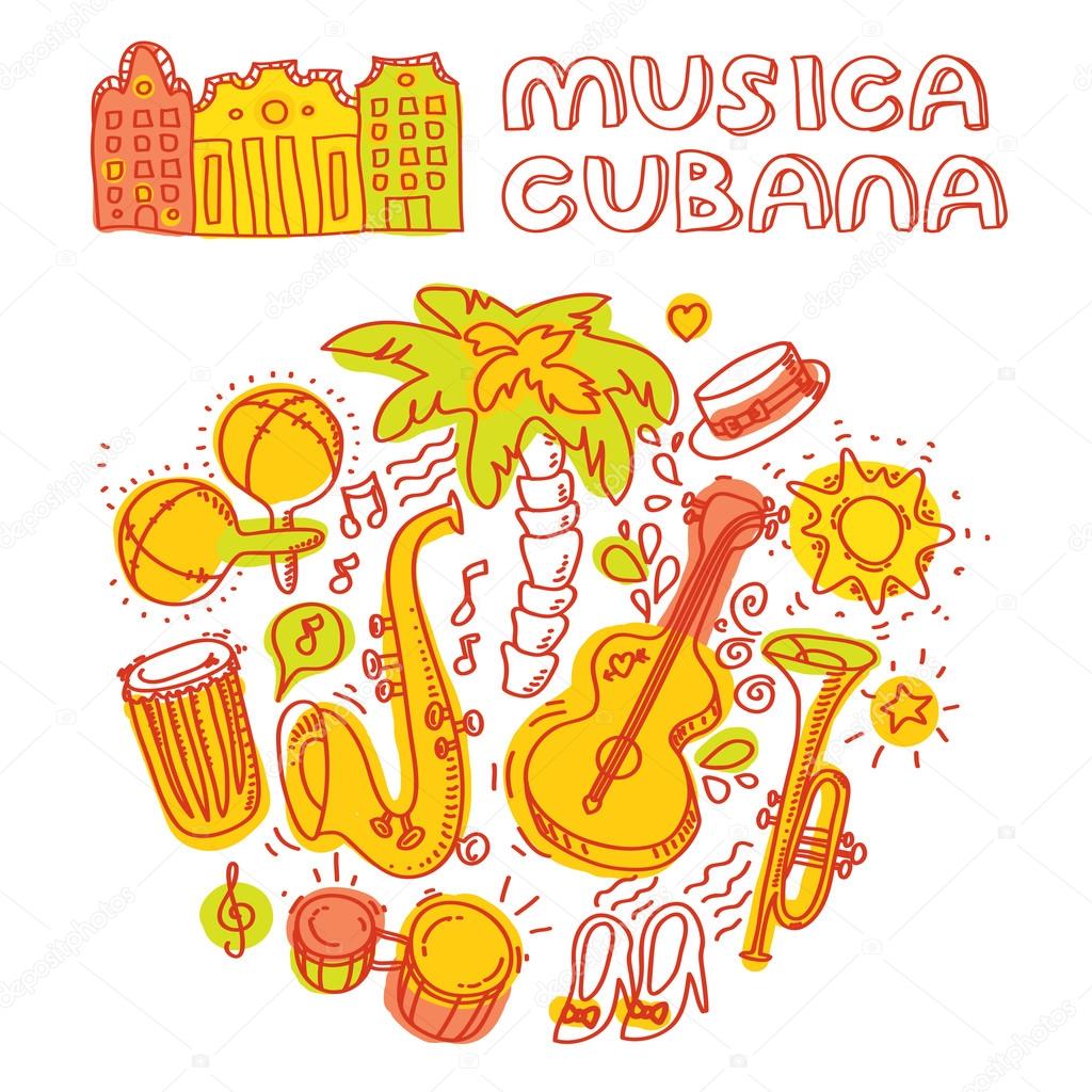Salsa dance and music instruments icons