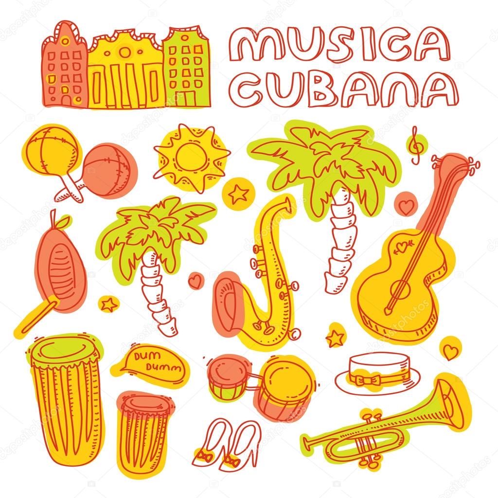 Salsa dance and music instruments icons