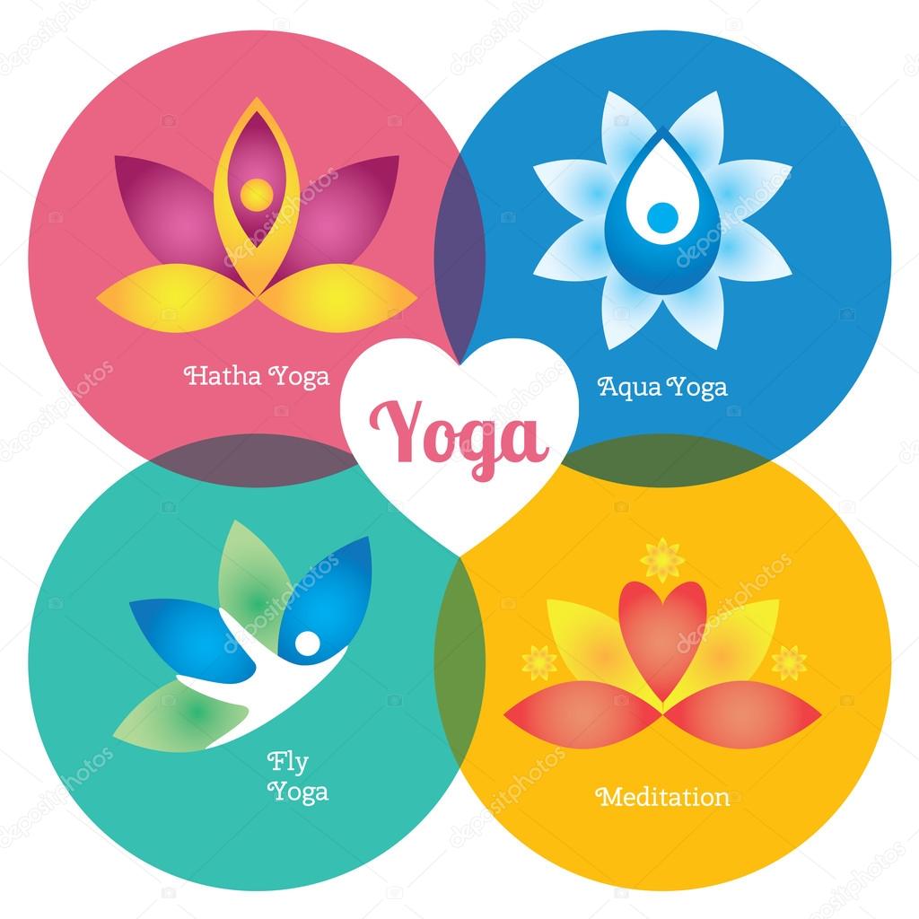 Yoga colored signs set