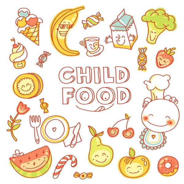 Çocuk yemek menüsü ile renkli meyve — Stok Vektör