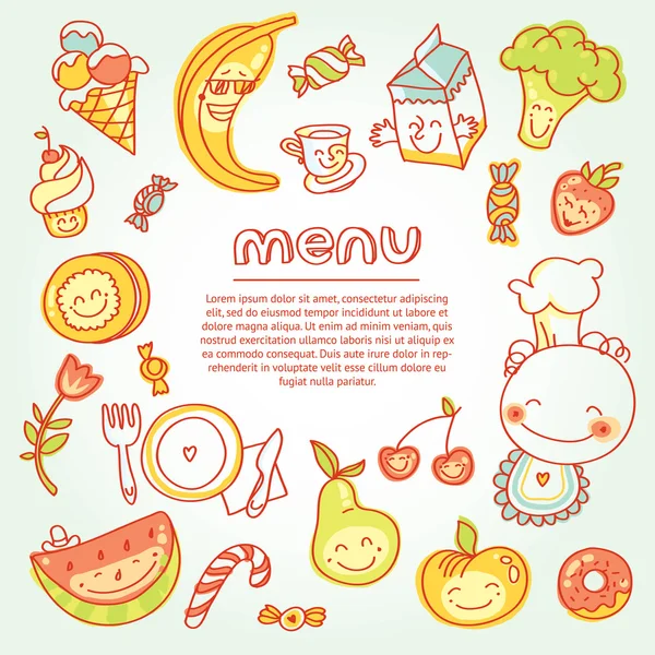 Child food menu with colorful fruits — Stock Vector