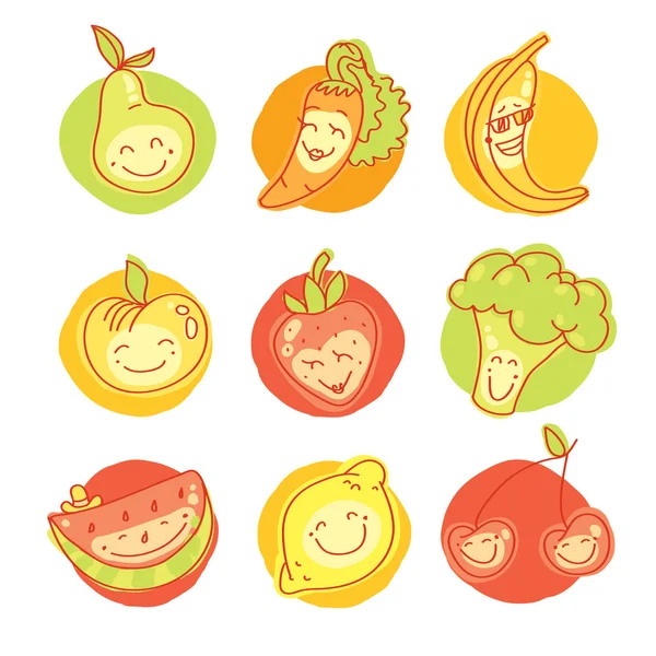 Conjunto de nueve fotografías de frutas — Vector de stock