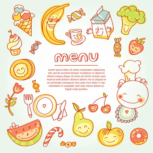 儿童食品菜单与五颜六色的水果 — 图库矢量图片#