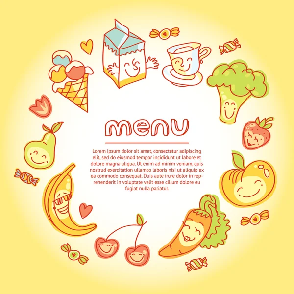 Child food menu with colorful fruits — Stock Illustration Child food menu with colorful fruits Royalty Free Stock Vectors