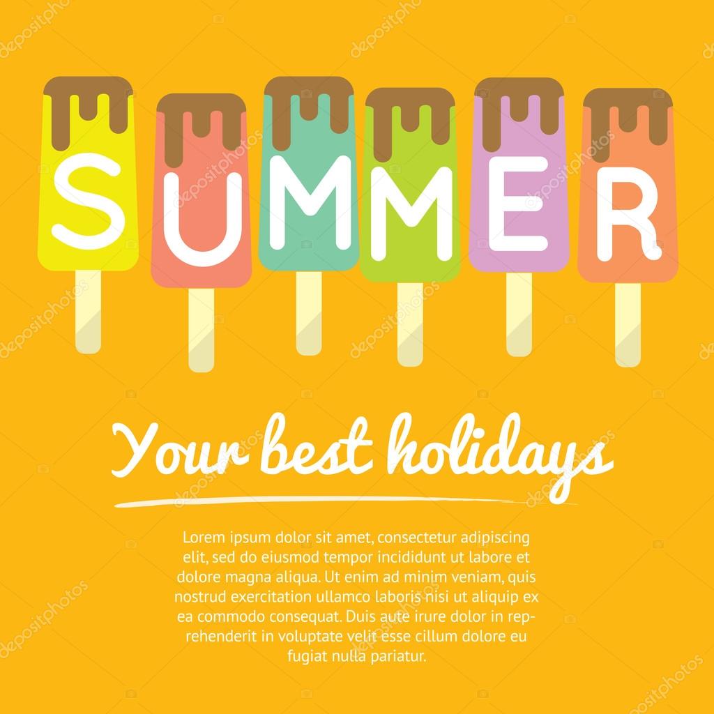Word summer written on ice creams. Collection of six ice-creams, vector
