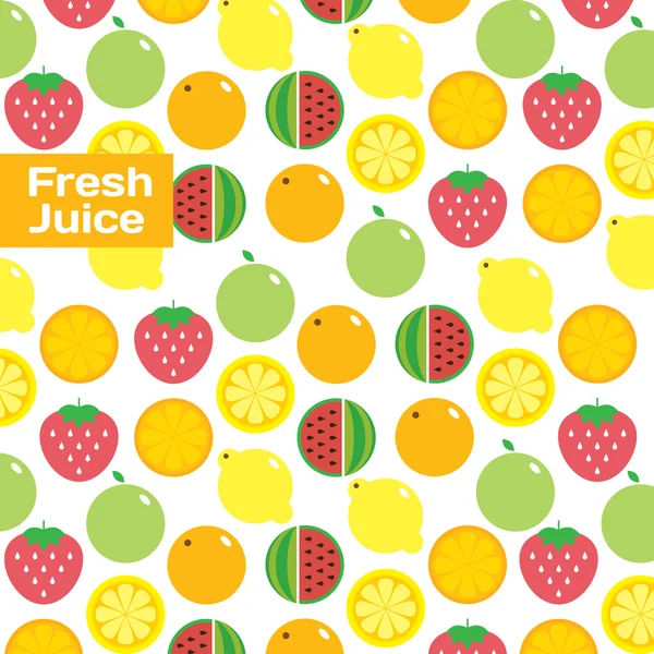 Fresh juice colorful round fruits, vegetables icon set and pattern for market or cafe — Stockfoto