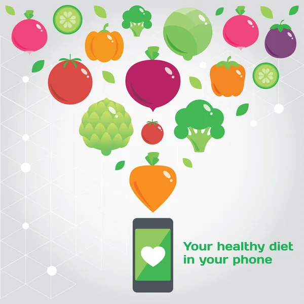 Σας υγιεινά τρόφιμα στο τηλέφωνό σας. λαχανικά. — Φωτογραφία Αρχείου