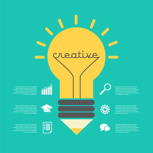 Ilustración de ideas creativas con lámpara, lápiz, info-gráfico, iconos . — Foto de Stock