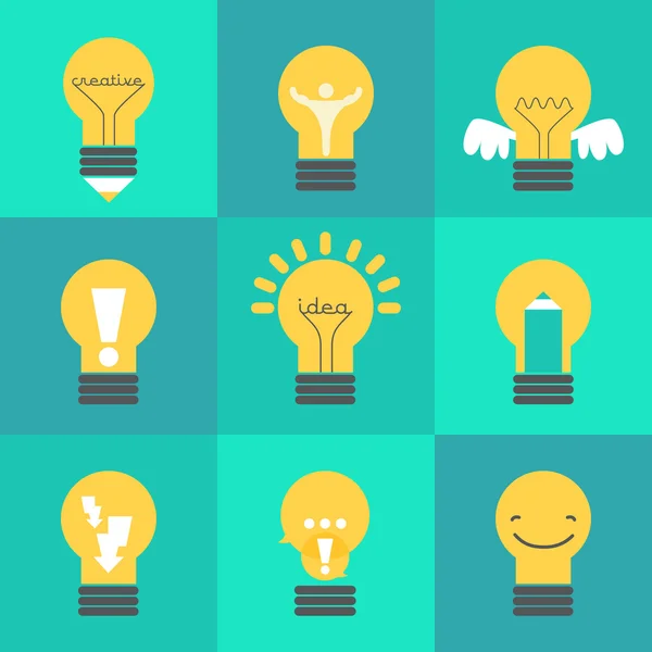 Creative idea illustration set with different lamps — Stock Photo, Image