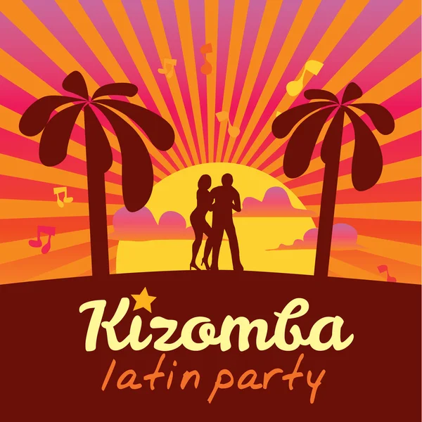 Kizomba poster for party. Dancing couple. — 图库矢量图片