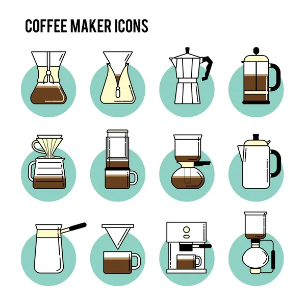 Café conjunto de ícones métodos de fabricação de cerveja — Vetor de Stock