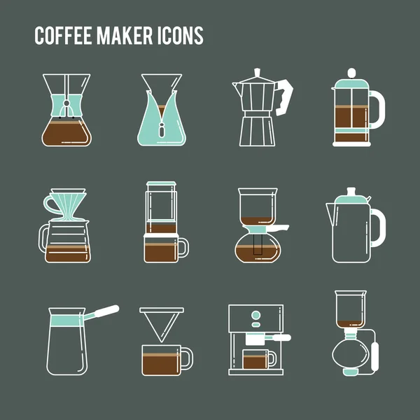 Koffie brouwen methoden icons set — Stockvector