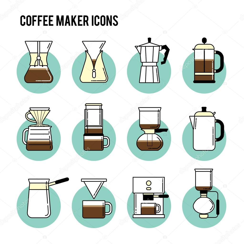 Coffee brewing methods icons set