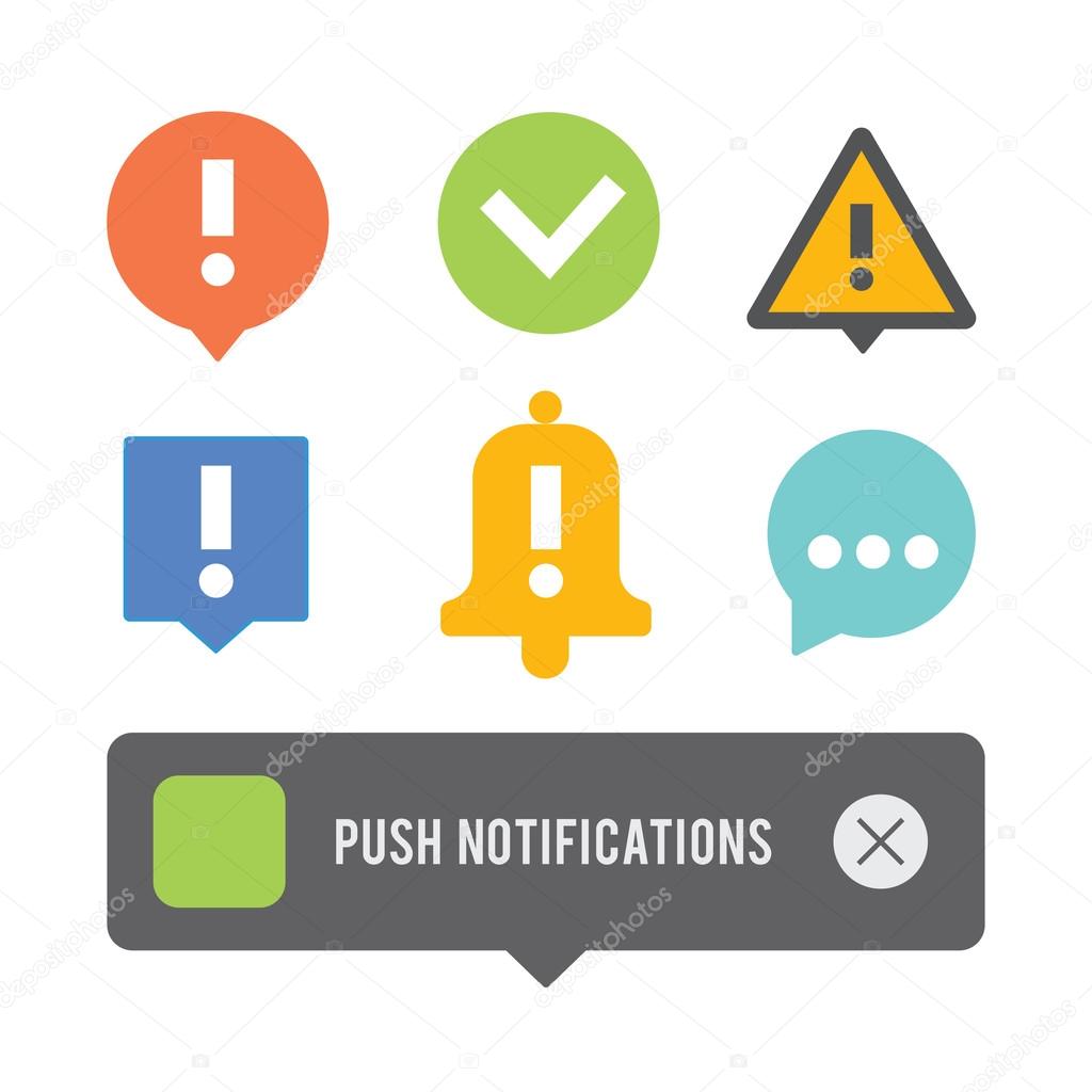 Push notifications icons set.