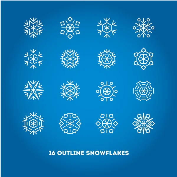 Copos de nieve contorno iconos conjunto — Vector de stock