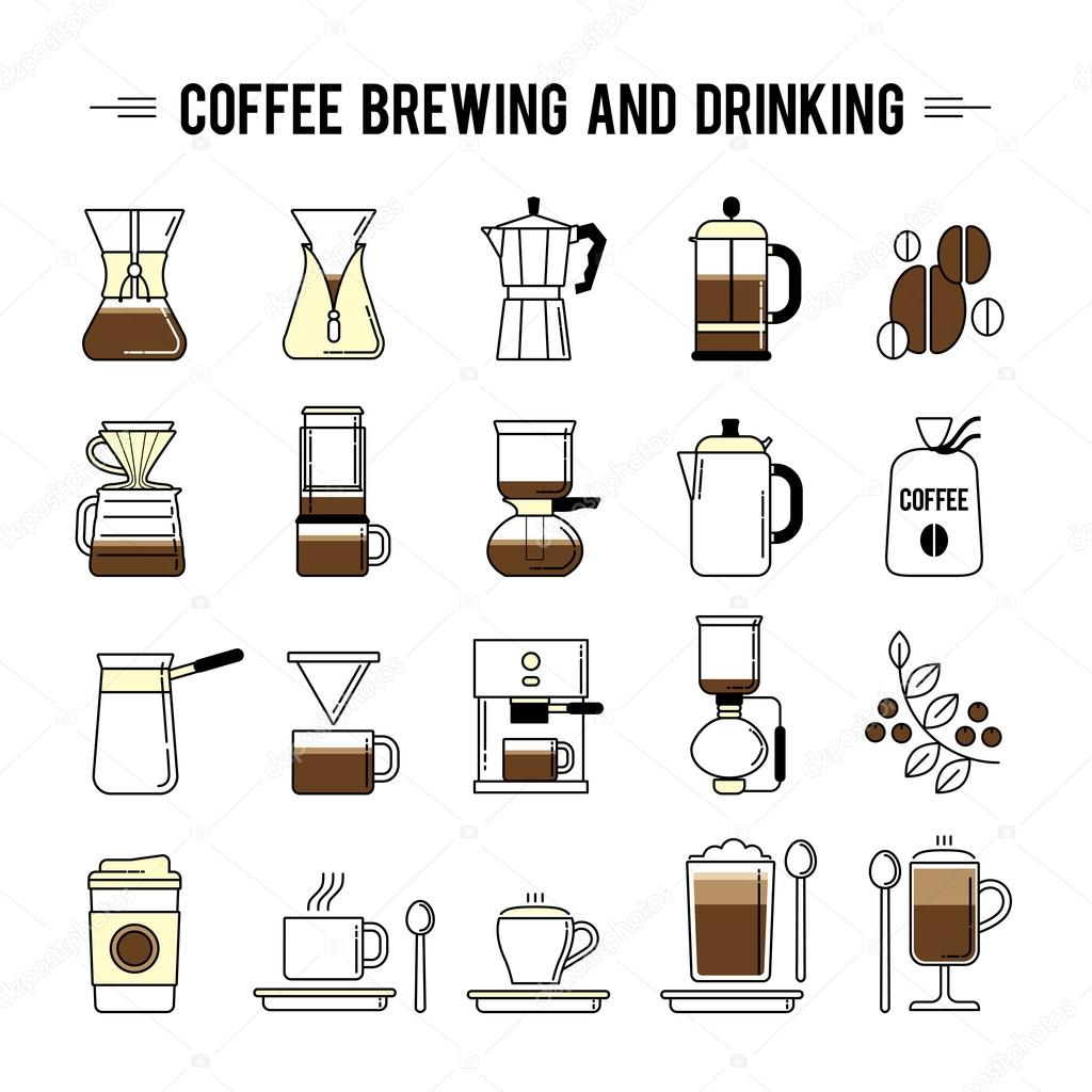 Download Coffee brewing methods icons — Stock Vector © Olyzel #88085880