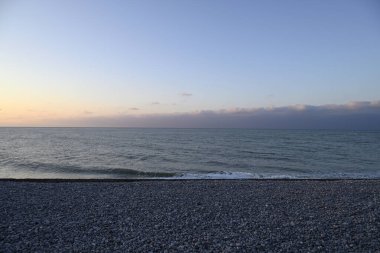 Fecamp, Fransa 'daki Normandiya Kıyısı. Uçurum hattı, sahil ve Fecamp 'deki Normandiya kıyılarının detayları. Fransız Kanalı 'ndan İngiliz Kanalı.