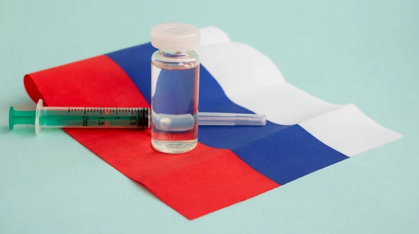 Вакцина Шприц Єкції Знаходяться Малому Прапорі Росії Профілактики Імунізації Лікування — стокове фото
