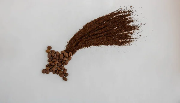 Coffee Beans Laid Out White Background Form Comet Shooting Star — Stock Photo, Image