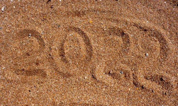 Число 2022 Мокрому Піску Поняття Нового 2022 Року Літні Канікули — стокове фото