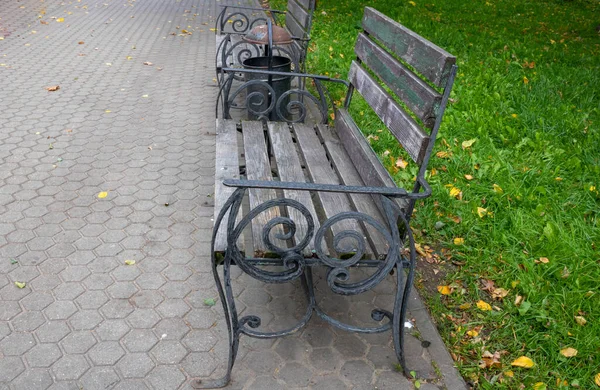 Banco Hierro Forjado Parque Otoño — Foto de Stock