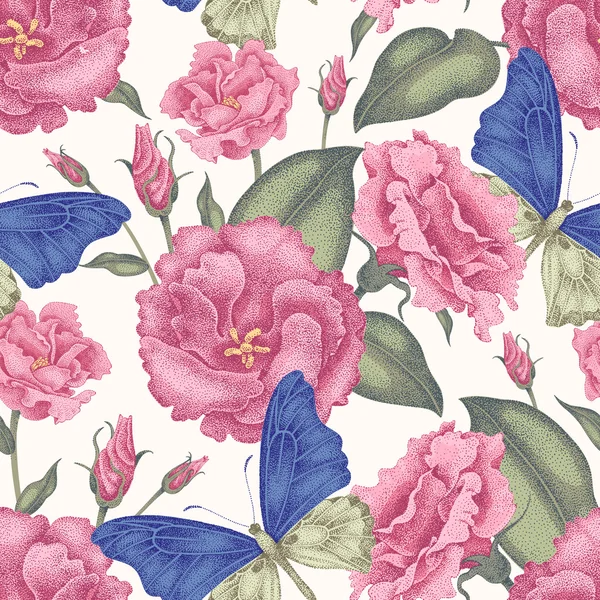 Seamless pattern with flowers and butterflies.