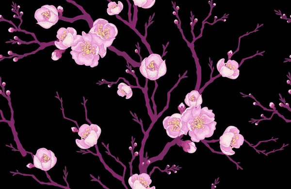 Nahtloses Muster mit Sakura-Zweig. — Stockvektor