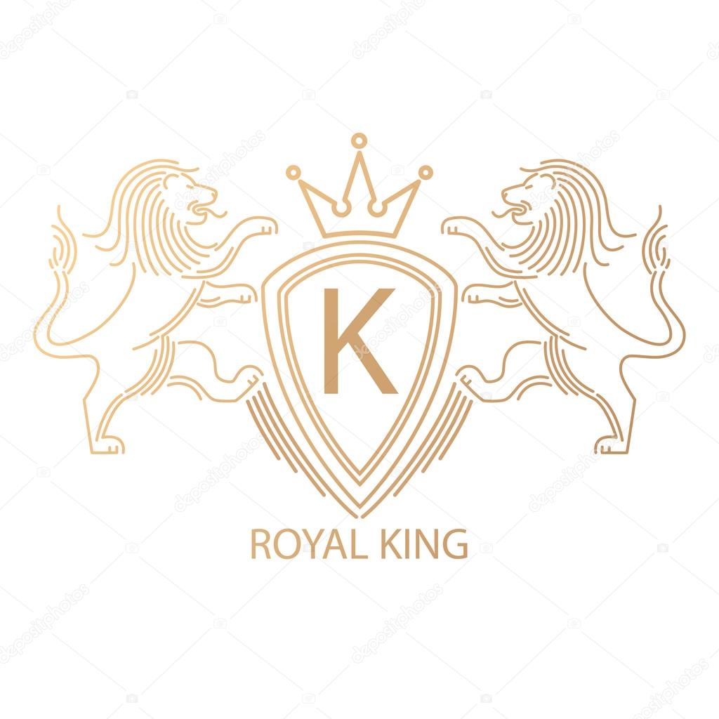 Vector template logo with a symbol of royal power, lions, crown, letters crest. Modern creative logo, predatory logo. Mono line logo. Stamping gold foil logo. Company logo. Luxury logo.