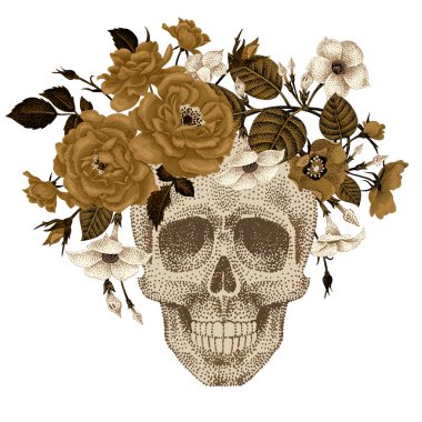 Çiçek çelenk kafatası İllüstrasyon.