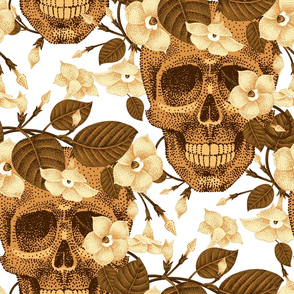 Patrón sin costuras con calaveras y flores . — Archivo Imágenes Vectoriales