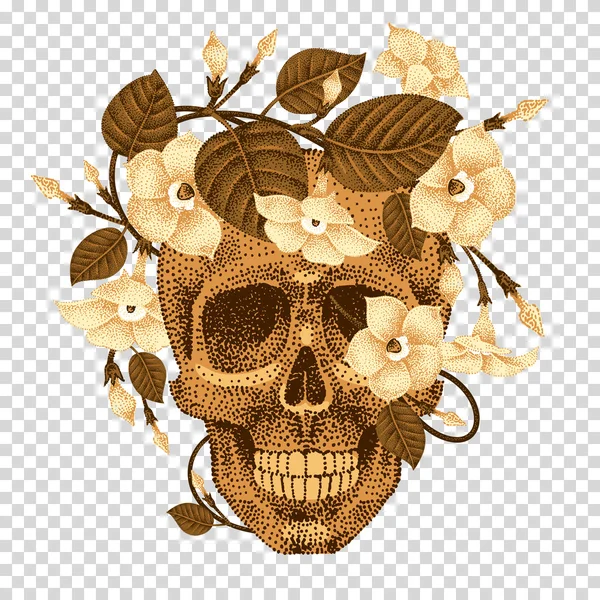 Cabeza muerta con una corona de flores . — Vector de stock