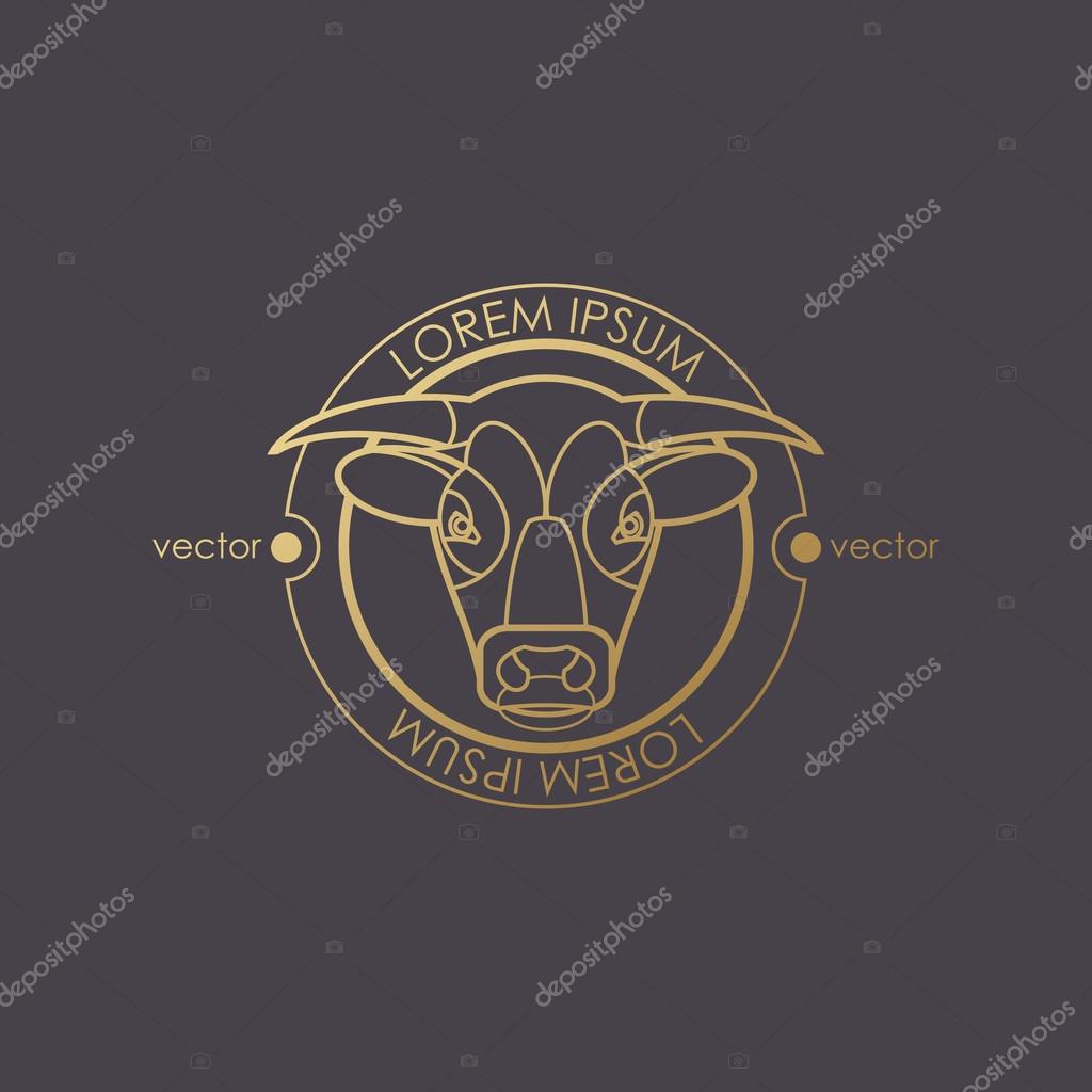 Vector illustration of a bull. Designed to create a logo, icon in modern style mono line. Animal bull isolated on a black background. Print gold foil. The bull as a symbol of strength.