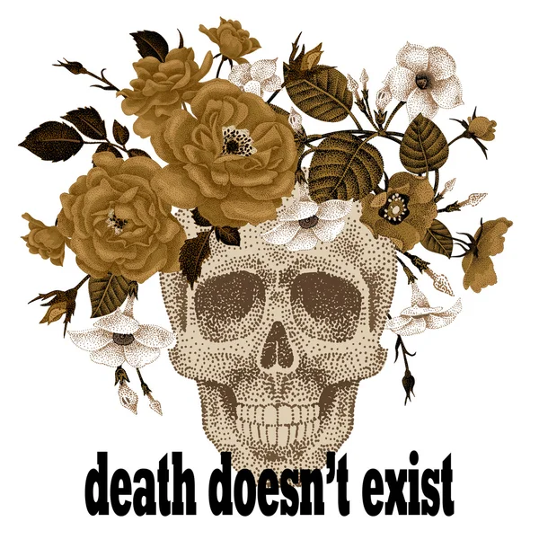 O cartaz com uma foto de um crânio usando uma coroa de flores . — Vetor de Stock