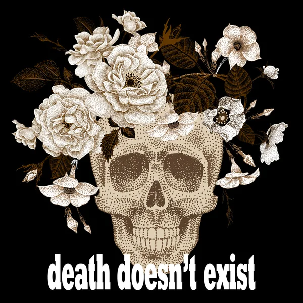 O cartaz com uma foto de um crânio usando uma coroa de flores . — Vetor de Stock