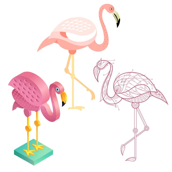 Set Image of flamingos in variety styles. — Stock Vector