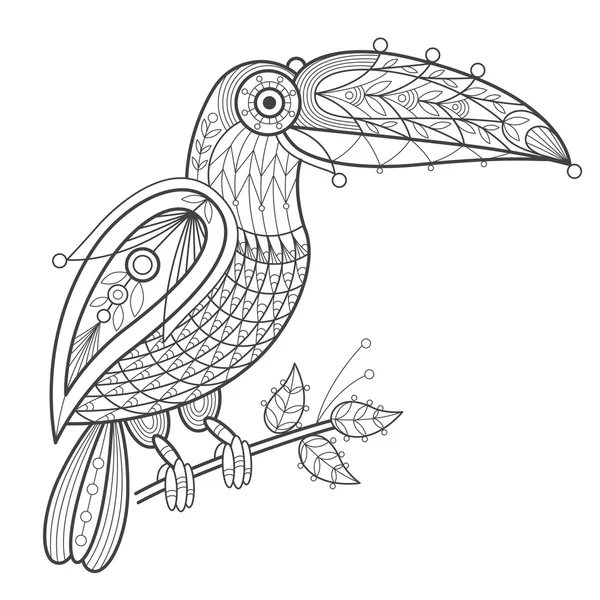 Para colorear adulto. Pájaro tucán . — Vector de stock