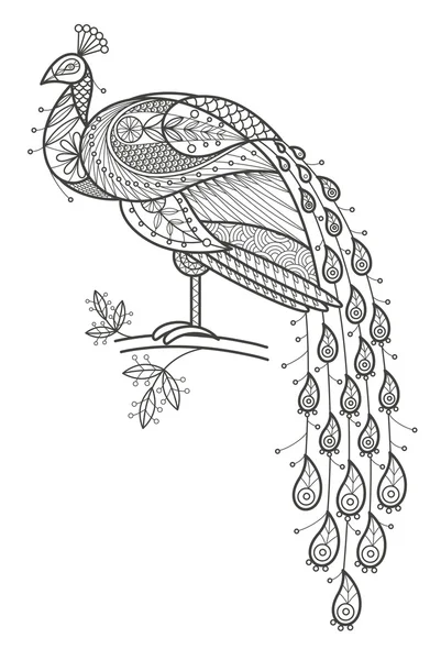 Volwassen kleurplaten-Peacock. — Stockvector